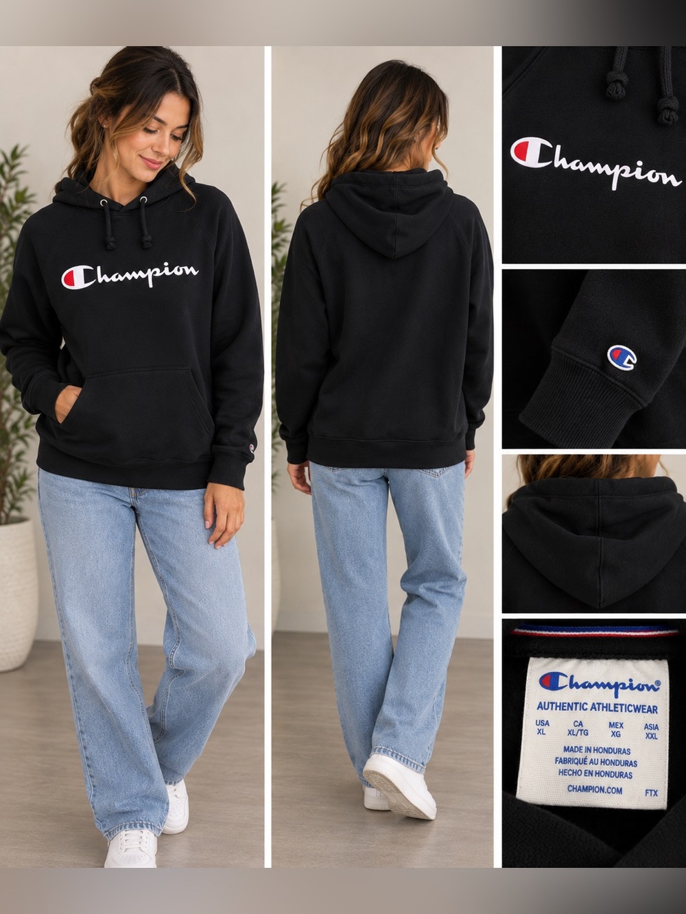 Champion Women's Black Script Logo Hoodie